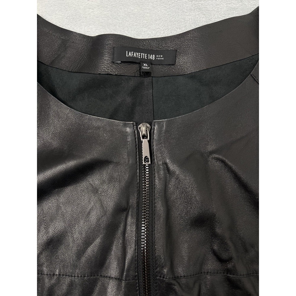 Lafayette 148 New York Laser Cut 100% Leather Front Full Zipper Jacket Size XL - Picture 3 of 13